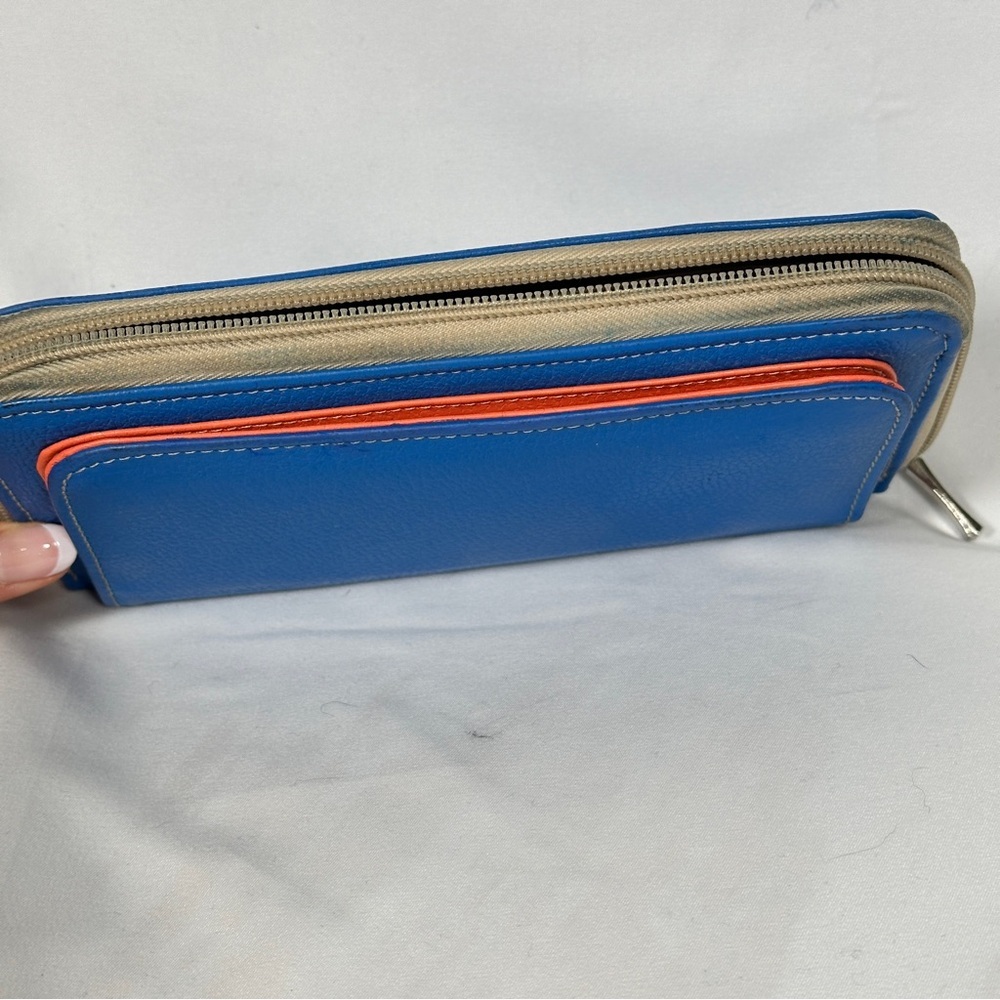CIERVO Handmade Leather Zip Around Wallet Royal Blue - Picture 4 of 12